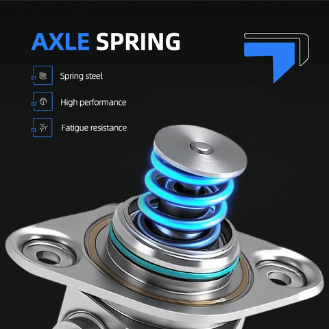 High Pressure Fuel Pump For Ford Explorer Taurus Flex Police Interceptor Sedan And Police Interceptor Utility Lincoln MKS MKT 2010-2019 3.5L V6 Turbo Replacement HM10034 GDP206 Direct Fit Easy Install Durable Reliable Performance shown close-up with spring steel, high performance, and fatigue resistance features.