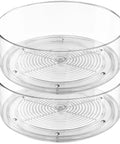 Smooth 360 Rotating Lazy Susan Organizer Two Piece Set Heavy Duty Turntable Shelf, clear plastic trays stacked.