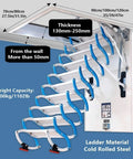 Game Changer Electric Attic Ladder Pull Down Design With Comfort Grip Armrests For Effortless Ceiling Access Built From Heavy Duty Titanium Alloy For Rock Solid Daily Use And Super Easy Setup, showing size and material details.