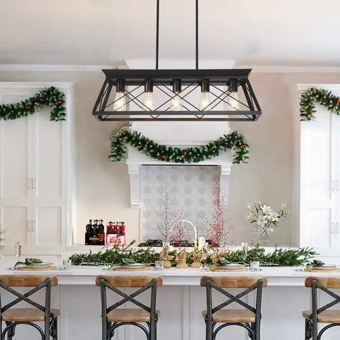Five Light Farmhouse Pendant Ceiling Fixture For Dining Room Over Table And Kitchen Island Modern Black Chandelier