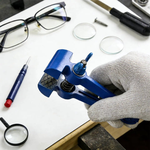 Heavy Duty Handheld Vise Pliers 50mm Mini Bench Clamp For DIY And Home Use, Cast Iron Body With Carbon Steel Jaws held in gloved hand.