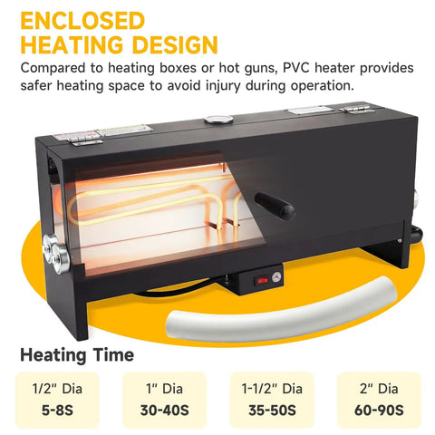 Racewill 1/2 To 2 Inch Pvc Conduit Bending Heater With Digital Temp Display showing enclosed heating design for safe operation.