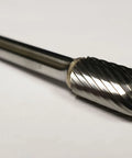 3/8 Inch SC-3 Ball Nose Cylinder Bur Single Cut Solid Carbide Rotary Tool Bit for metalworking, shown at an angle on a white background.