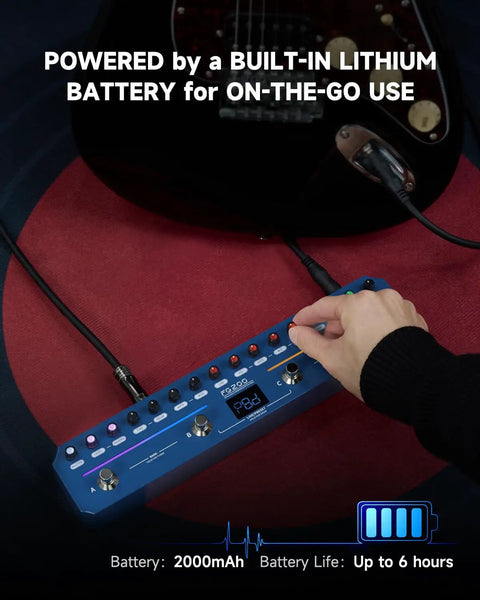 Person adjusting Intelligent Multi Effects Guitar Pedal With 52 Amp Models 16 Cab Simulations 7 Effect Modules And 9 IR Slots
