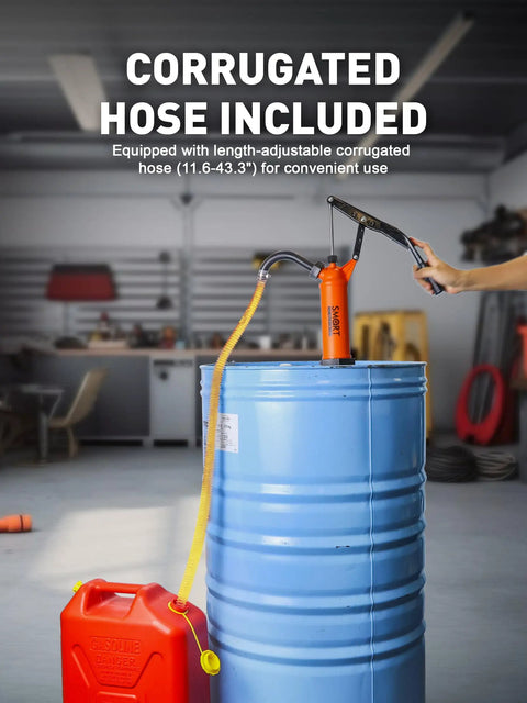 Heavy Duty 55 Gallon Drum Pump For Def Fluid Transfers and Barrels with grippy handle, included adjustable corrugated hose.
