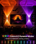 GOODEA RGB Wall Sconce, Rechargeable Motion Sensor Wall Light with Remote illuminating a cozy Halloween scene.