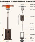 Diagram showing parts of 50,000 BTU Propane Patio Heater With Sand Box, Backyard Ready, Double Layer Stainless Steel Burner, Outdoor Space Heater