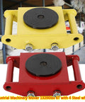 Built Different Heavy Duty Machinery Mover 13200 Lb Capacity Dolly Skateboard With 6 Ton Steel Wheels 360 Swivel Spin, red and yellow.