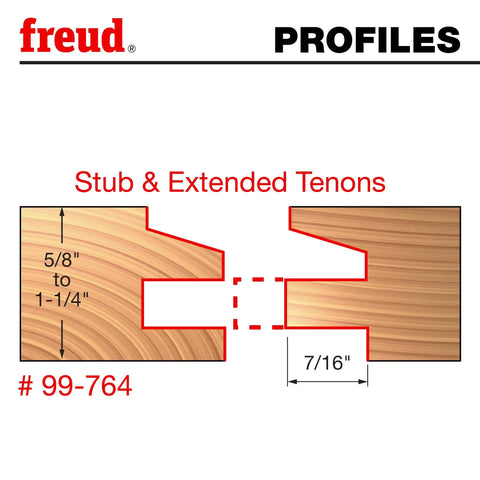Diagram of stub and extended tenons for Premier Adjustable Rail And Stile Bit With One Half Inch Shank Bevel For Milling Five Profiles.