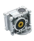 Heavy Duty Aluminum NMRV030 Worm Gear Reducer For Nema23 Motors Compact Torque Converter With 14mm Output And 5mm Keyway close-up view.