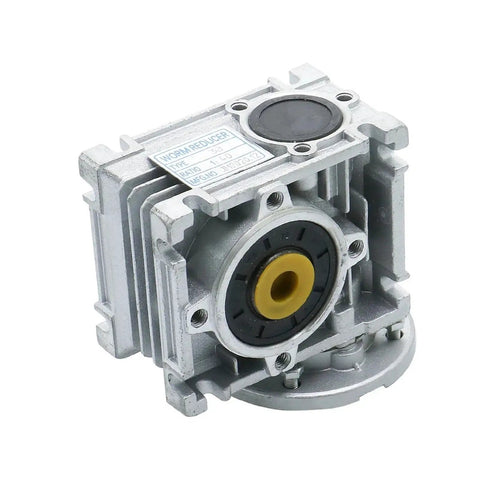 Heavy Duty Aluminum NMRV030 Worm Gear Reducer For Nema23 Motors Compact Torque Converter With 14mm Output And 5mm Keyway close-up view.
