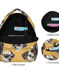 Cool Dog With Shades Backpack For School Book Bag And Travel Lightweight Waterproof Daypack With Separate Laptop Compartment Ideal For Boys And Girls Hiking Camping Work And Weekend Adventures showing main pocket and internal dividers.