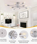 Living room with 8 Light Sputnik Ceiling Chandelier In Brushed Nickel Silver, Dope Modern Industrial Pendant Lighting Fixture