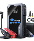 Beefy 6000A Jump Starter With Air Compressor And Tire Inflator Portable Car Jump Box kit with LED display and cables