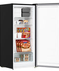Interior view of 7 Cu Ft Upright Convertible Refrigerator And Freezer With Manual Defrost and Garage Ready Build In Brushed Stainless Steel, organized for storage.