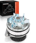 Beefed Up Premium Engine Water Pump With Seal For 3.5L And 4.0L DOHC V6 Cars showing turbine design beside product box