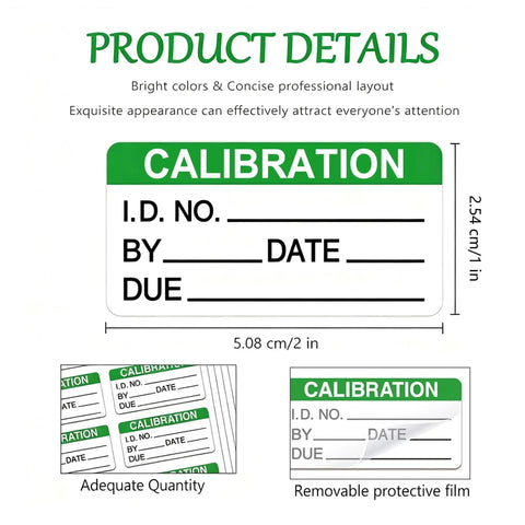 Laminating Calibration Labels 2x1 Inch Waterproof Write On Stickers For Easy NIST ISO 9000 Compliance, Audit Ready Calibration Records, Durable Weatherproof Labels For Industrial Equipment. 2x1 inch calibration label with writable fields and protective film