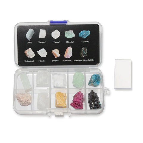 Mohs Hardness Test Kit With Ten Mineral Specimens And One Unglazed Porcelain Streak Plate For Geology Study And Earth Science ID