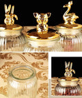Dead Legit Glass Kitchen Storage Jars With Snap On Lids Hella Sturdy Airtight Containers with decorative gold animal tops.