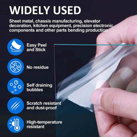 Person peeling Urethane Die Protection Film For Press Brake Bending No Mark Shield, showing transparent cushioning and easy peel feature