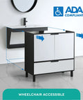 Heavy Duty 24 Inch Bathroom Vanity With Sink, Matte White Modern Cabinet showing soft close doors and deep drawer design.