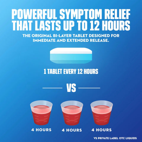 Bi-layer tablet image for Heavy Lift 12 Hour Guaifenesin Extended Release Expectorant smooth chest congestion relief.
