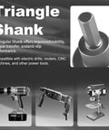 Close-up of triangular shank in 18 Piece Carbide Hole Saw Kit For Metal From Half Inch To Two And One Eighth Inch