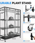 Indoor Greenhouse With Full Spectrum 5000K LED Grow Light Three-Foot Wide Grow Space For Seed Starting Five-Tier Adjustable Shelves Built-In Timer And Thermo-Hygrometer Rolling Metal Plant Stand 35.4x13.8x59 Inches shown with height adjustable and easy installation features.