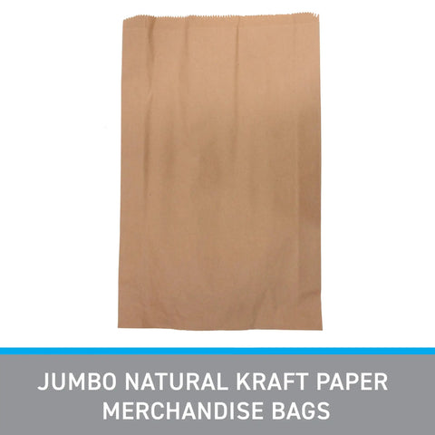 Jumbo Natural Kraft Paper Merchandise Bags 17W X 3D X 24H Bulk Case Of 500 Durable Flat Brown Shop Ready Gift Bags