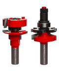 Premier Adjustable Rail And Stile Bit With One Half Inch Shank Bevel, red tool for cabinetry, front view.