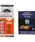 Waterproof Canvas Patch Kit For Tents, Tarps And Outdoor Gear With Heavy Duty Patches, adhesive and patch pack displayed in image