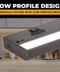 Close-up of the Hardwired Or Plug In LED Under Cabinet Lighting Kit 24 Inch Bronze Finish 3 CCTs above kitchen counter.