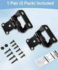 Half Inch Overlay Black Cabinet Hinges Boasting Smooth Self Closing Action For Face Frame Kitchen Doors Featuring Semi Concealed Badass Heavy Duty Build And A Super Chill Opening Range with screws and installation guide.