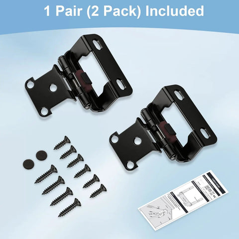 Half Inch Overlay Black Cabinet Hinges Boasting Smooth Self Closing Action For Face Frame Kitchen Doors Featuring Semi Concealed Badass Heavy Duty Build And A Super Chill Opening Range with screws and installation guide.