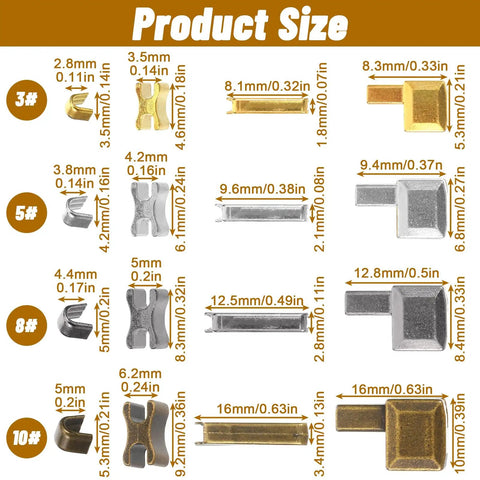 80 Piece Zipper Stops Kit For Bags Backpacks Coats Jackets And Jeans Metal Zipper Repair Set size chart showing sizes 3 to 10
