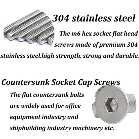 M6 X 20mm Flat Head Socket Cap Screws 304 Stainless Steel Hex Socket Bolts 20 Pieces Countersunk Screws for DIY Builds