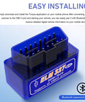OBD2 Scanner With ELM327 V21 Bluetooth Diagnostic Tool with blue casing and pins for Android and iOS