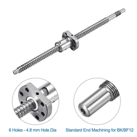 SFU1204 Ball Screw Kit 300Mm Long 12Mm Dia 4Mm Lead with nut, anti-backlash, BK/BF12 end machining, steel material for CNC machines.
