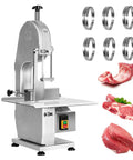 Heavy Duty 1500W Electric Bone Saw Works Like A Champ Crushing Frozen Beef Chicken Fish And Pork Blocks Up To Five Point Nine Inches Thick Includes Six Razor Ready Blades For Low Stress Prep On A Roomy Twenty By Fifteen Inch Commercial Table.