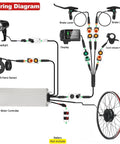 Wiring diagram for 48V 500W Electric Hub Motor Kit for Bicycles, showing components and connections for installation.