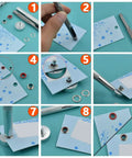 Step-by-step guide using Grommets Kit 300 Sets 1/4 Inch Metal Eyelets With Base, Punch And Install Tool Included, for crafts and clothing.