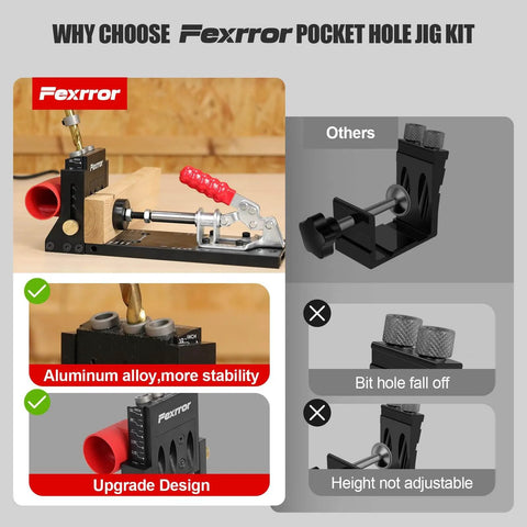 Image of Heavy Duty Aluminum Pocket Hole Jig Kit With Storage Bag, 56 Pcs featuring adjustable clamp and dust port for woodworking.