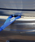 Top Shelf Heavy Duty Boat Dock Lines And Bungee Tie Cords With Rock Solid Double Nine Inch Loop Ends For Kayak And Canoe Rigging Gonna Outlast The Rest Two Pack Blue Marine Grade tied to a pontoon boat cleat.