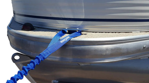 Top Shelf Heavy Duty Boat Dock Lines And Bungee Tie Cords With Rock Solid Double Nine Inch Loop Ends For Kayak And Canoe Rigging Gonna Outlast The Rest Two Pack Blue Marine Grade tied to a pontoon boat cleat.