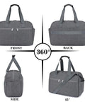 360 view of grey 17 Inch Personal Item Gym Bag For Women And Men, Airport Approved Duffle With Wet Pocket And Trolley Sleeve