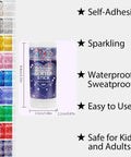 Patriotic Red White and Blue Glitter Stick for 4th of July Outfits and Independence Day Festivities shown with size and features