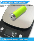 12 Gauge Snap Cap Dummy Rounds For Safe Gun Training Dry Fire Practice And Malfunction Drills on digital scale showing weight