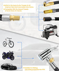 Various components of 20 Inch Tire Inflator Hose Adapter With Self Locking Air Chuck Schrader And Presta Valve Compatibility.