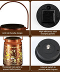 Outdoor Solar Lanterns Waterproof Weatherproof Metal Hummingbird Garden Decor with features and close-up of solar panels