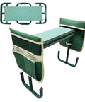 Adjustable Garden Kneeler Bench Folding Seat With 400 Lb Capacity Dual Function Stool shown with tool pouches in green color